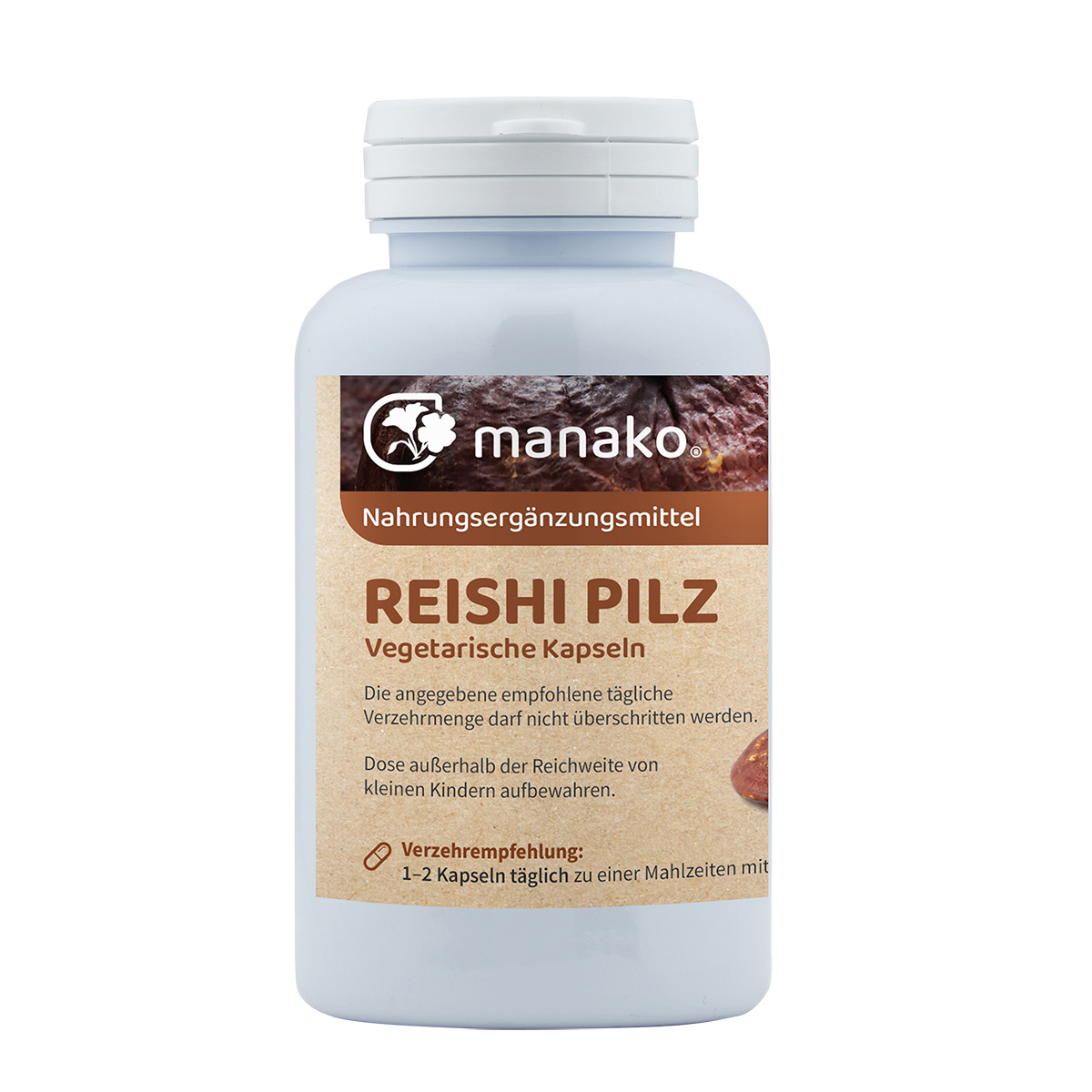 manako Reishi Pilz Kapseln, 120 Stück (vegetarische Kapseln) a 400 mg, Dose 60 g