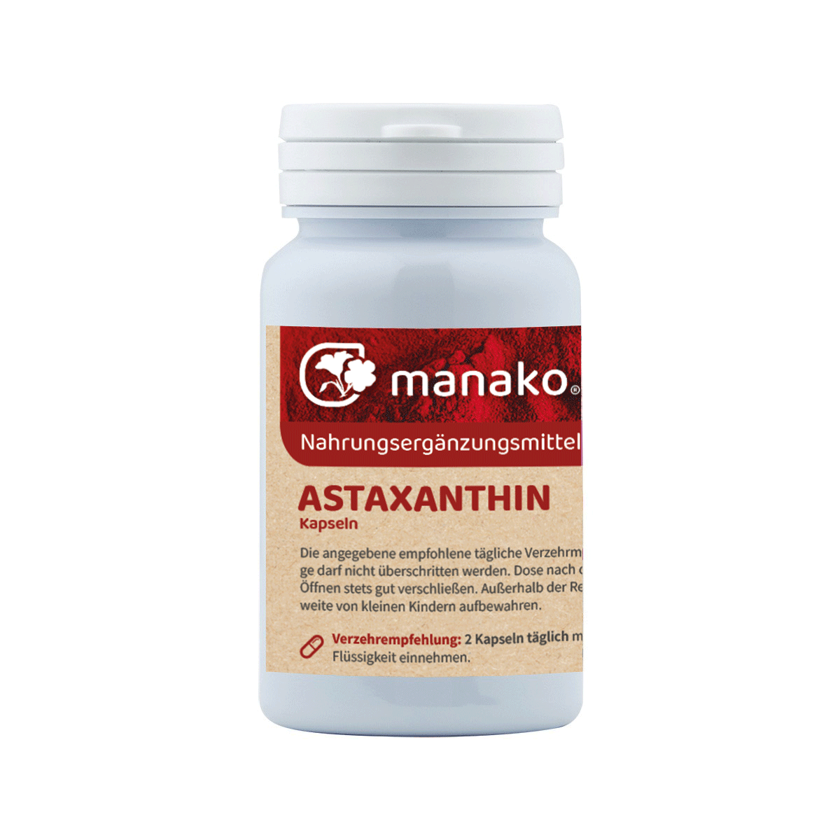 manako Astaxanthin vegetarische Kapseln, 90 Stück, Dose a 22g