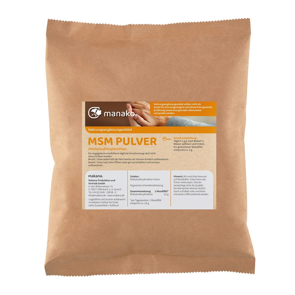 manako MSM (Methylsulfonylmethan) kristallines Pulver, 99,9% rein, 1 kg Beutel