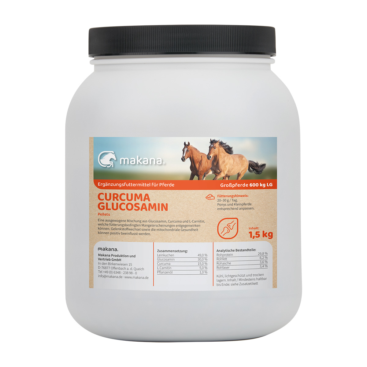Makana Curcuma Glucosamin Pellets für Pferde, 1,5 kg Dose
