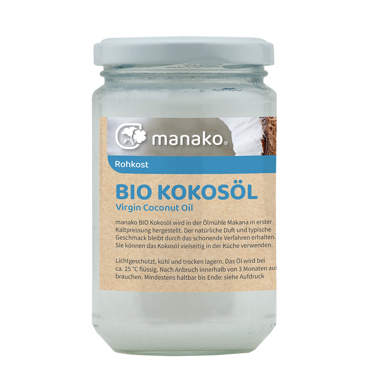 manako BIO Kokosöl/ Kokosfett, nativ kaltgepresst, 250 ml Glas