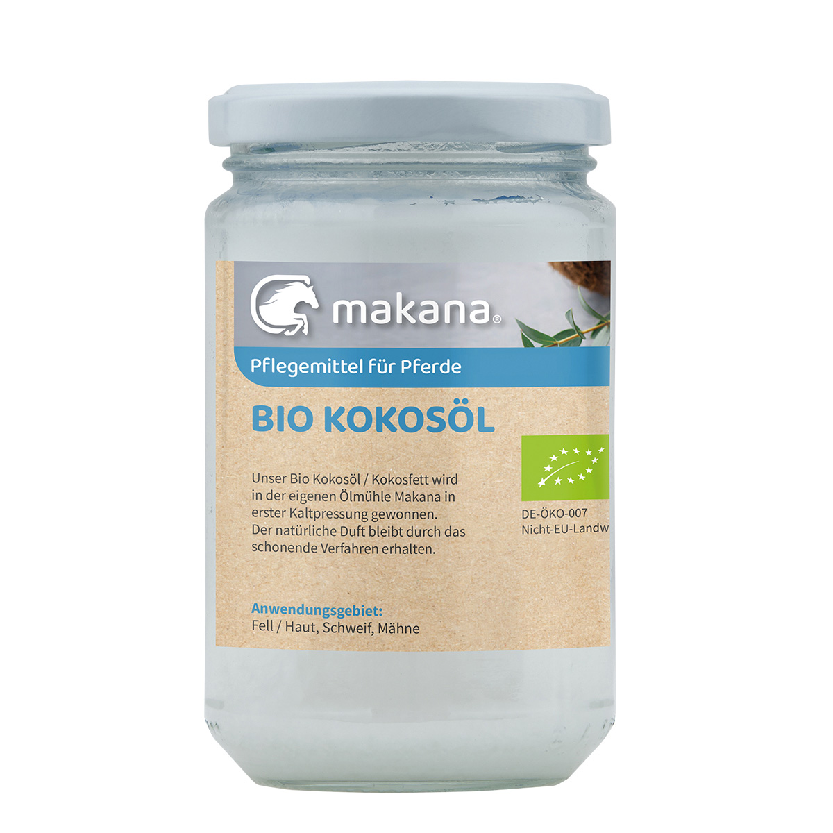 Makana BIO Kokosöl/ Kokosfett für Pferde, kaltgepresst, 250 ml Glas