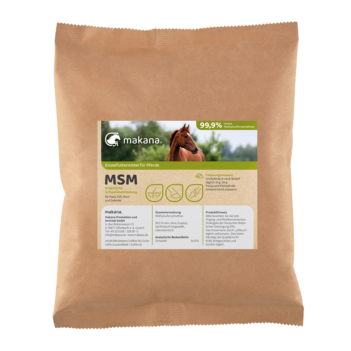 Makana MSM Methylsulfonylmethan für Pferde, 1000 g Beutel